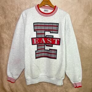 Vintage Academia Sweatshirt 90s East E Initial Crewneck Spell Out Plaid Campus
